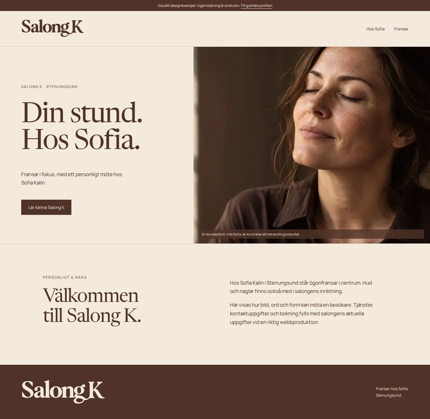 Digital förstasida med rubriken Din stund. Hos Sofia.